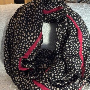 LOFT Black and Cream Scarf with Pink Accents